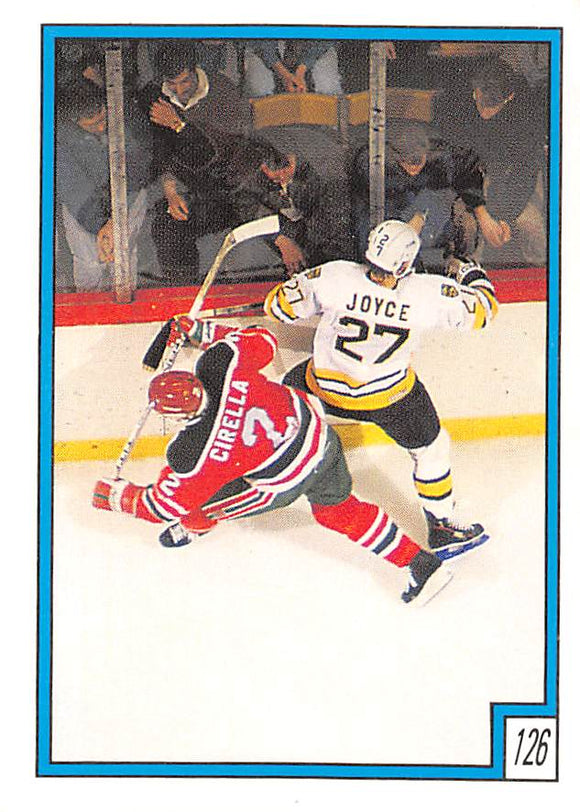 1989-90 O-Pee-Chee Stickers 126 BOB JOYCE JOE CIRELLA Devils Bruins Action