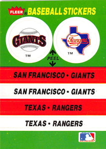 1988 Fleer Team Stickers NNO San Francisco Giants / Texas Rangers VAR Yankee Stadium on back