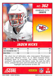 THE DOLLAR BIN 2024 SCORE ORANGE 362 JADEN HICKS RC CHIEFS