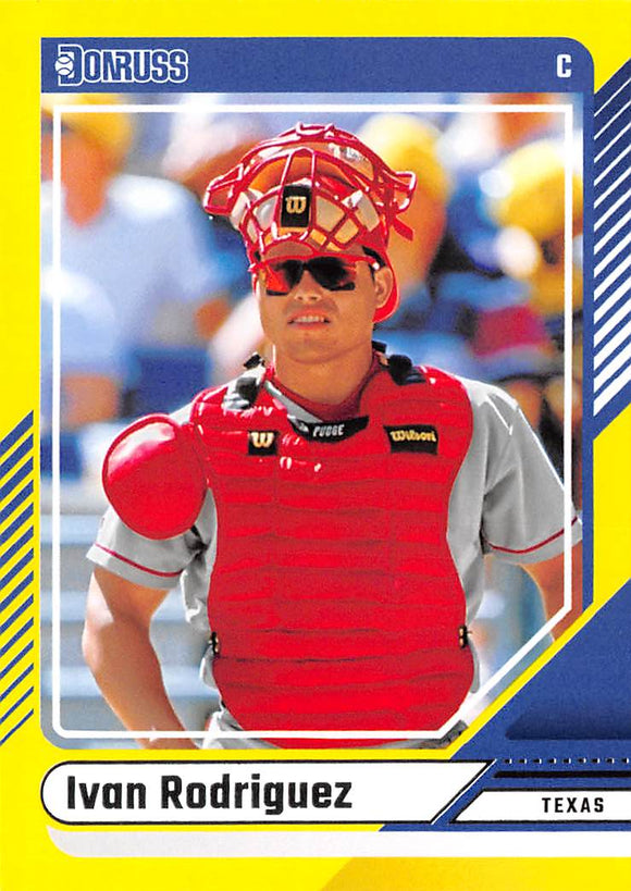 THE DOLLAR BIN 2024 DONRUSS YELLOW FLOOD 35 IVAN RODRIGUEZ RANGERS