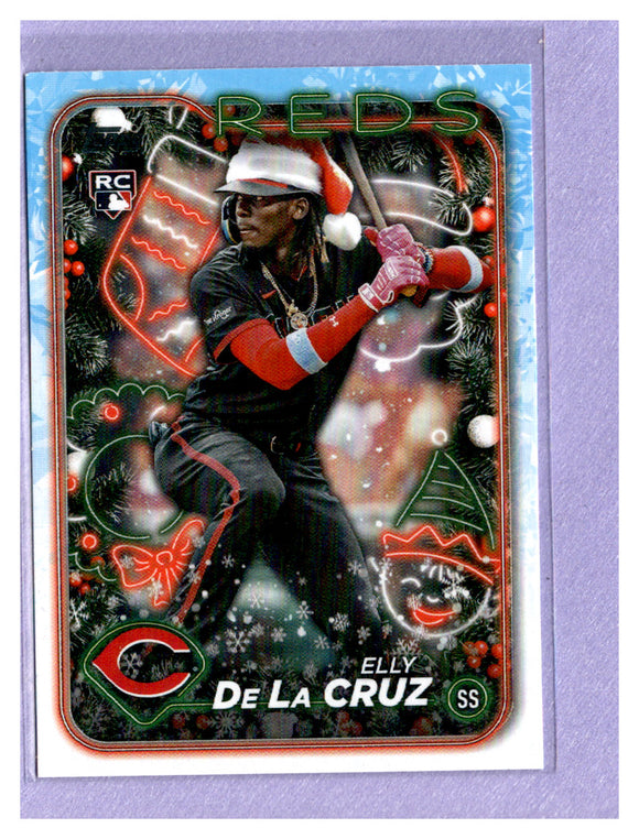 FIVE DOLLAR FIRE 2024 TOPPS HOLIDAY H102 ELLY DE LA CRUZ SANTA HAT SP RC REDS